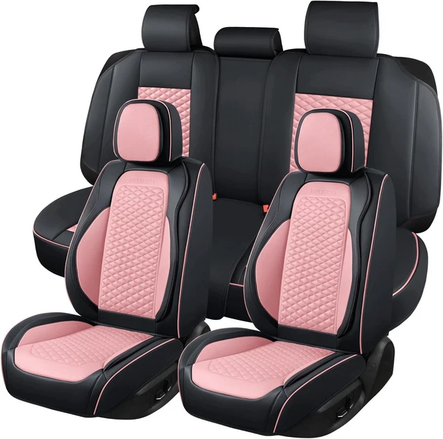 Main image of Car Seat Covers Full Set, Leather Seat Covers for Cars, Breathable Seat Cover, Suitable for SUV/Truck/Sedan/Automotive (Pink, 5 Piece)