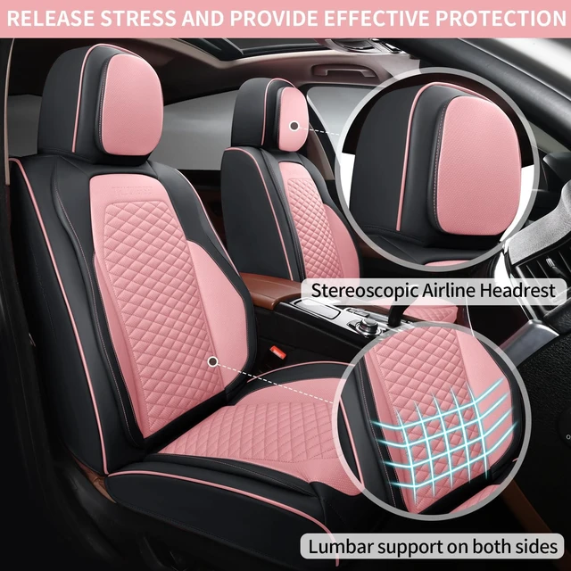 Alt view image 2 of 7 - Car Seat Covers Full Set, Leather Seat Covers for Cars, Breathable Seat Cover, Suitable for SUV/Truck/Sedan/Automotive (Pink, 5 Piece)