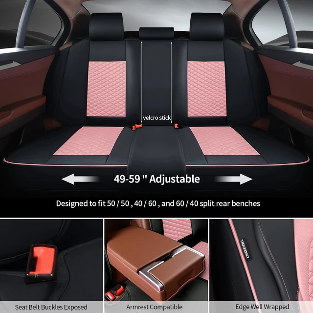 Alt view image 3 of 7 - Car Seat Covers Full Set, Leather Seat Covers for Cars, Breathable Seat Cover, Suitable for SUV/Truck/Sedan/Automotive (Pink, 5 Piece)