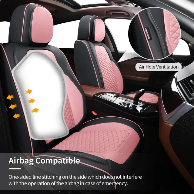 Alt view image 4 of 7 - Car Seat Covers Full Set, Leather Seat Covers for Cars, Breathable Seat Cover, Suitable for SUV/Truck/Sedan/Automotive (Pink, 5 Piece)