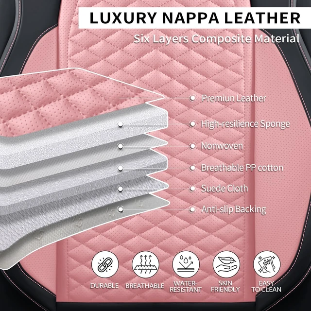 Alt view image 5 of 7 - Car Seat Covers Full Set, Leather Seat Covers for Cars, Breathable Seat Cover, Suitable for SUV/Truck/Sedan/Automotive (Pink, 5 Piece)