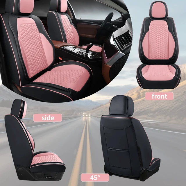 Alt view image 7 of 7 - Car Seat Covers Full Set, Leather Seat Covers for Cars, Breathable Seat Cover, Suitable for SUV/Truck/Sedan/Automotive (Pink, 5 Piece)
