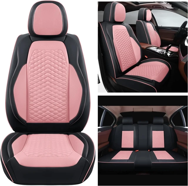 Alt view image 6 of 7 - Car Seat Covers Full Set, Leather Seat Covers for Cars, Breathable Seat Cover, Suitable for SUV/Truck/Sedan/Automotive (Pink, 5 Piece)
