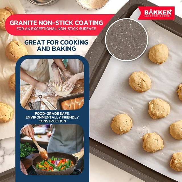 Alt view image 7 of 7 - Bakken Master 20 Piece Cookware Set - Pots and Pans with Handle Grips and Tempered Glass Lids, With 6-piece Bakeware Set, Nonstick Granite Coating, Ceramic Max Temperature (Up To 500°F), Brown Marble