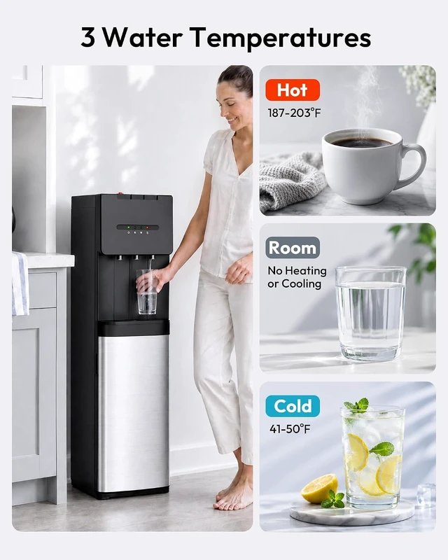 Alt view image 3 of 7 - Bottom Loading Water Dispenser, 3 Temperatures, 3 or 5 Gal Bottles