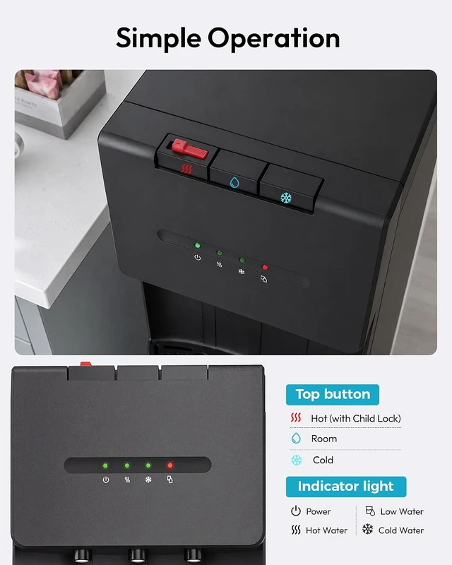 Alt view image 6 of 7 - Bottom Loading Water Dispenser, 3 Temperatures, 3 or 5 Gal Bottles