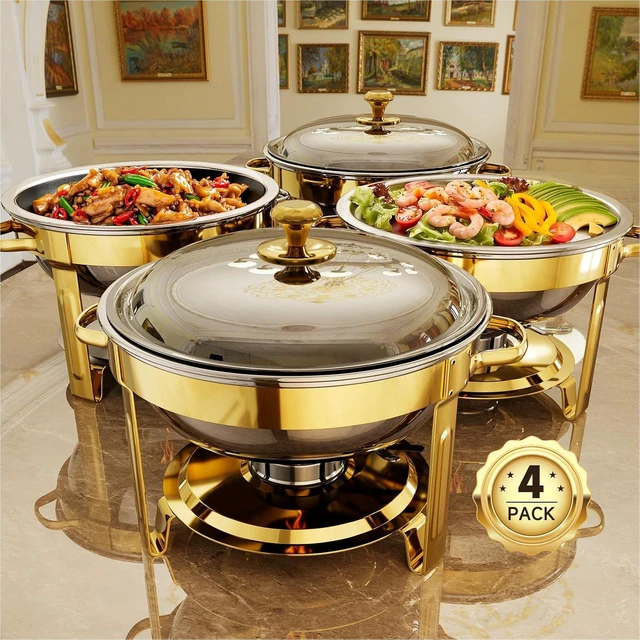 Main image of Chafing Dishes for Buffet, 4 Pack 5QT Round Stainless Steel Chafing Dish Set for Home Parties, Christmas Gatherings, Catering Events Complete Buffet Warmer Set (Golden 4)