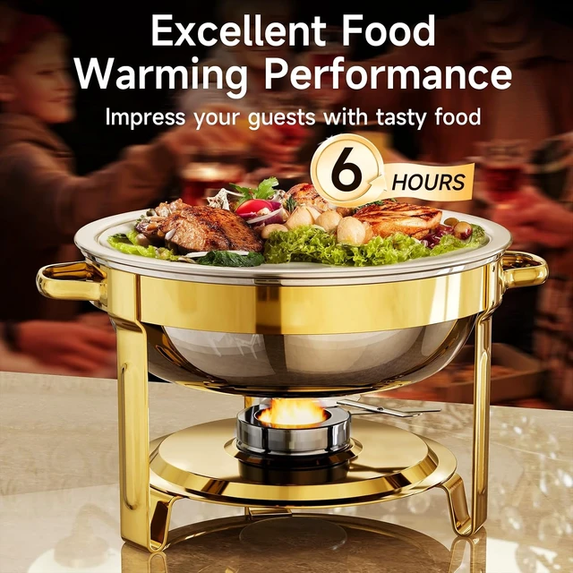 Alt view image 2 of 7 - Chafing Dishes for Buffet, 4 Pack 5QT Round Stainless Steel Chafing Dish Set for Home Parties, Christmas Gatherings, Catering Events Complete Buffet Warmer Set (Golden 4)