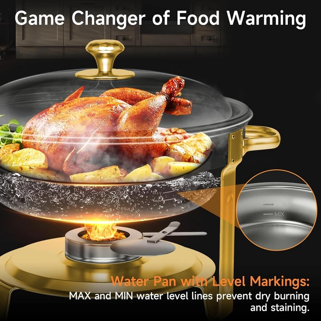 Alt view image 3 of 7 - Chafing Dishes for Buffet, 4 Pack 5QT Round Stainless Steel Chafing Dish Set for Home Parties, Christmas Gatherings, Catering Events Complete Buffet Warmer Set (Golden 4)