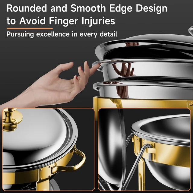 Alt view image 6 of 7 - Chafing Dishes for Buffet, 4 Pack 5QT Round Stainless Steel Chafing Dish Set for Home Parties, Christmas Gatherings, Catering Events Complete Buffet Warmer Set (Golden 4)