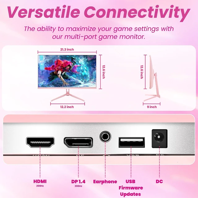 Alt view image 7 of 7 - Pink 24 inch Gaming Monitor 200Hz Refresh Rate FHD 1080p Resolution Fast IPS Panel 1ms GTG Response Time Adaptive Sync Built-in Speakers Pink Monitor