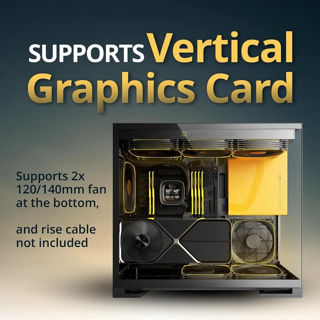 Alt view image 7 of 7 - M5 Tempered Glass Mid Tower, E-ATX/ATX Gaming Case, 1.2mm Steel, Type C, Toolless Panels, Support 420/360 Radiator, ARGB PWM 140m Fan x 5 Pre-Installed, Black/Yellow, GEO-M5F-BY