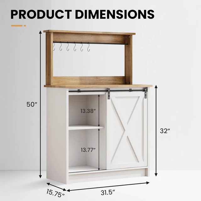 Alt view image 2 of 7 - 31" Farmhouse Coffee Bar Cabinet with Storage Hutch, White