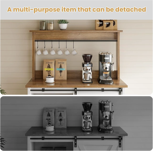 Alt view image 4 of 7 - 31" Farmhouse Coffee Bar Cabinet with Storage Hutch, White