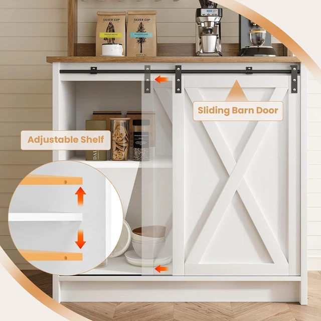 Alt view image 6 of 7 - 31" Farmhouse Coffee Bar Cabinet with Storage Hutch, White