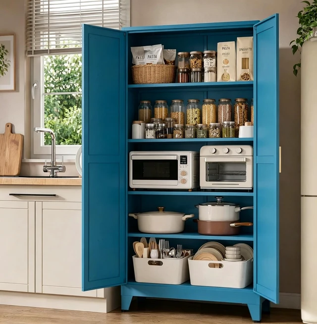 Alt view image 2 of 7 - 71" H Metal Kitchen Storage Cabinet, Farmhouse Food Pantry Cabinet