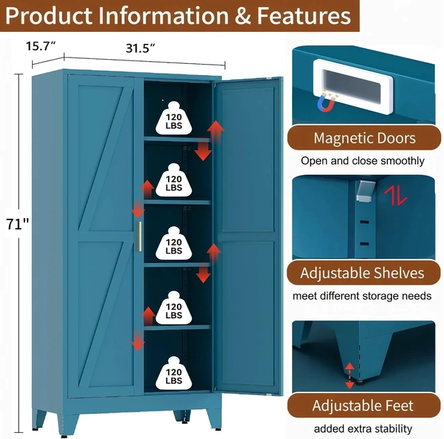 Alt view image 3 of 7 - 71" H Metal Kitchen Storage Cabinet, Farmhouse Food Pantry Cabinet