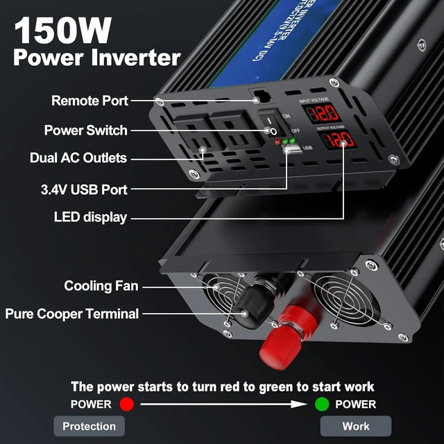 Alt view image 2 of 7 - 3000W Power Inverter 12V DC to 110V/120V AC Converter, 6000W Peak RV Use