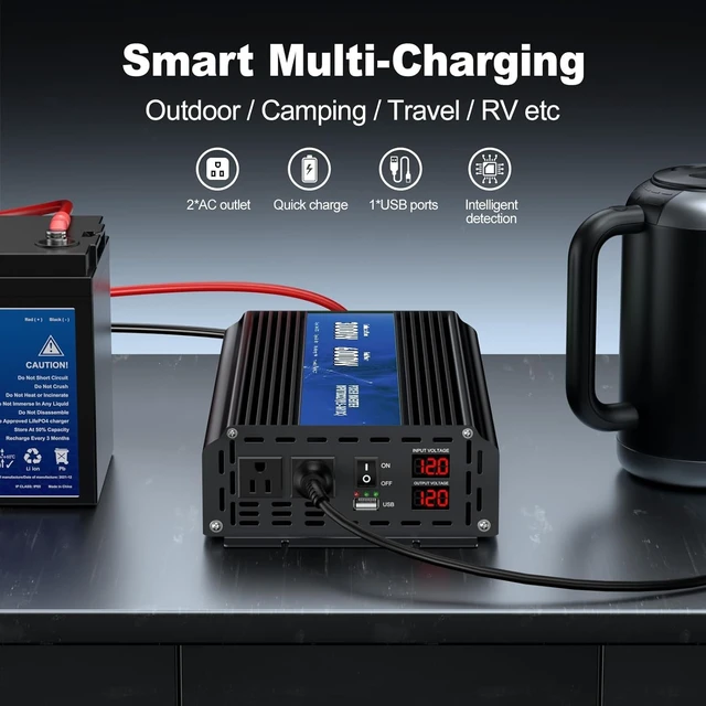 Alt view image 6 of 7 - 3000W Power Inverter 12V DC to 110V/120V AC Converter, 6000W Peak RV Use