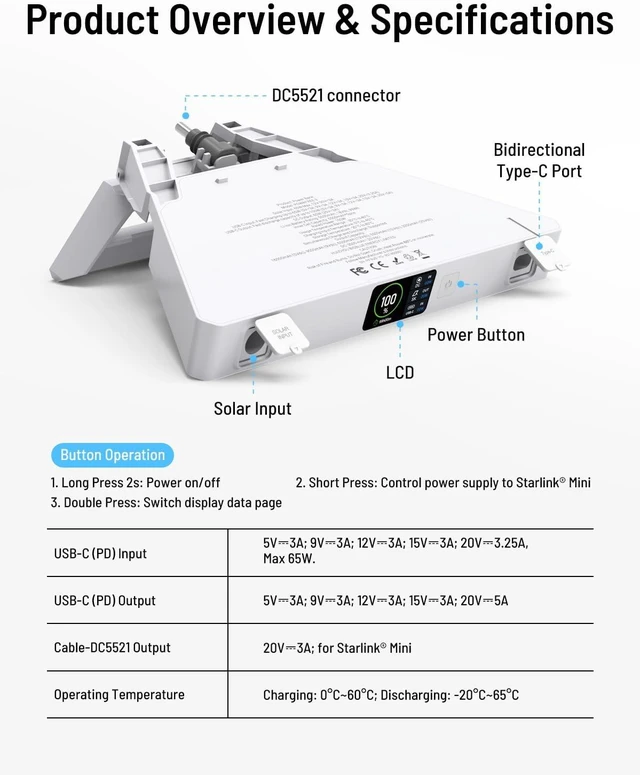 Alt view image 7 of 7 - Starlink Mini Battery Pack(99Wh/27500mAh), Up to 5 Hours Runtime