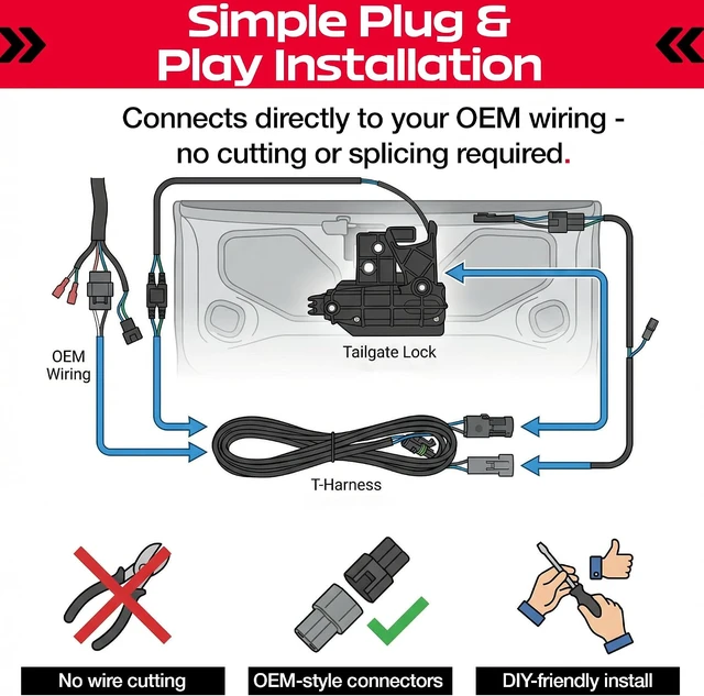 Alt view image 4 of 7 - Toyota Tacoma Tailgate Lock Power Tailgate Anti-Theft Lock with Plug & Play T-Harness Fits Tacoma/Tundra 2016-2023 Models (PL8547TAC)