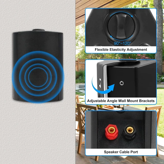 Alt view image 2 of 7 - 5.25 Inches 600 Watts Passive Indoor Outdoor Speakers Wired Waterproof,Wall Mount Speakers with Loud Volume Suitable for Patio,Garden Home Theater,Black (2 Pairs)