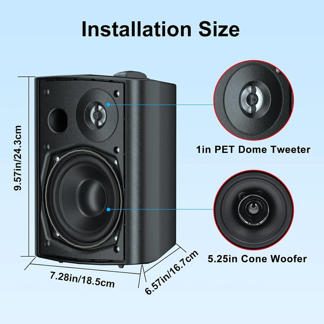 Alt view image 3 of 7 - 5.25 Inches 600 Watts Passive Indoor Outdoor Speakers Wired Waterproof,Wall Mount Speakers with Loud Volume Suitable for Patio,Garden Home Theater,Black (2 Pairs)