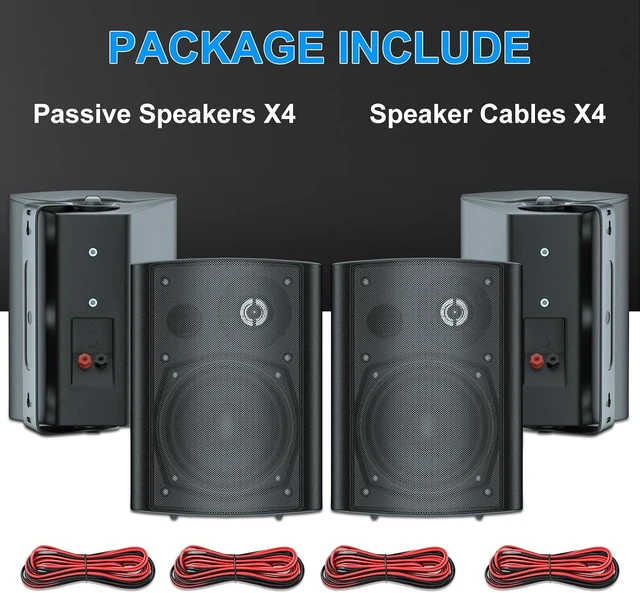 Alt view image 5 of 7 - 5.25 Inches 600 Watts Passive Indoor Outdoor Speakers Wired Waterproof,Wall Mount Speakers with Loud Volume Suitable for Patio,Garden Home Theater,Black (2 Pairs)