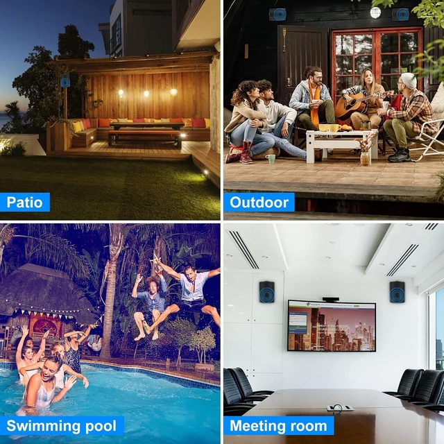 Alt view image 6 of 7 - 5.25 Inches 600 Watts Passive Indoor Outdoor Speakers Wired Waterproof,Wall Mount Speakers with Loud Volume Suitable for Patio,Garden Home Theater,Black (2 Pairs)