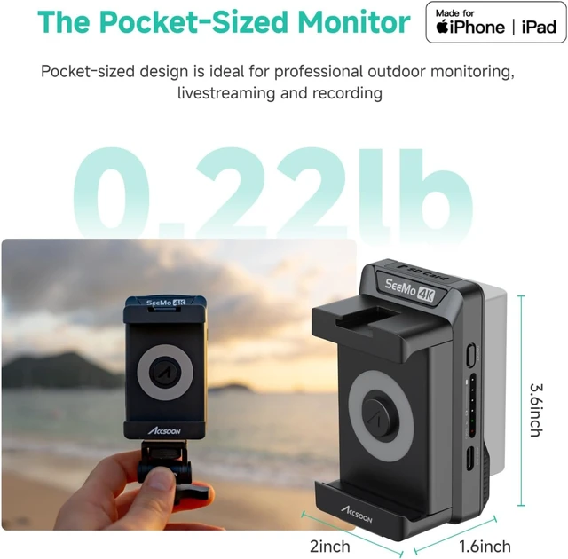 Alt view image 2 of 7 - SeeMo 4K HDMI Adapter Video Transmission System, 4K30/1080p60 iOS/HDMI Transmitter Phone Monitor SD Card Reader for Livestreaming/Real-Time Monitoring/Recording/Sharing for iOS 12 or Later