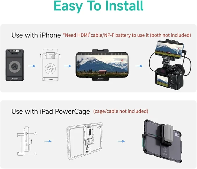 Alt view image 4 of 7 - SeeMo 4K HDMI Adapter Video Transmission System, 4K30/1080p60 iOS/HDMI Transmitter Phone Monitor SD Card Reader for Livestreaming/Real-Time Monitoring/Recording/Sharing for iOS 12 or Later