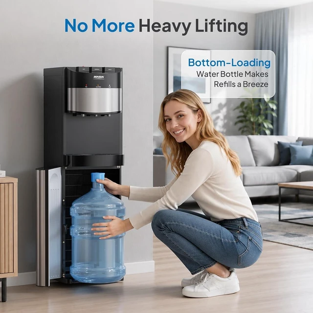 Alt view image 3 of 7 - Bottom-Load Water Cooler Dispenser, 3 Temperature Settings 3L Cold Tank, Child Lock, No Lift Easy Loading, Compression Refrigeration, Fits 3 or 5 Gallon Bottles for Home & Office, ETL Listed