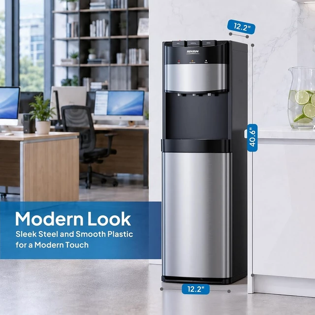 Alt view image 6 of 7 - Bottom-Load Water Cooler Dispenser, 3 Temperature Settings 3L Cold Tank, Child Lock, No Lift Easy Loading, Compression Refrigeration, Fits 3 or 5 Gallon Bottles for Home & Office, ETL Listed