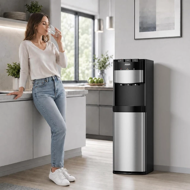 Alt view image 7 of 7 - Bottom-Load Water Cooler Dispenser, 3 Temperature Settings 3L Cold Tank, Child Lock, No Lift Easy Loading, Compression Refrigeration, Fits 3 or 5 Gallon Bottles for Home & Office, ETL Listed