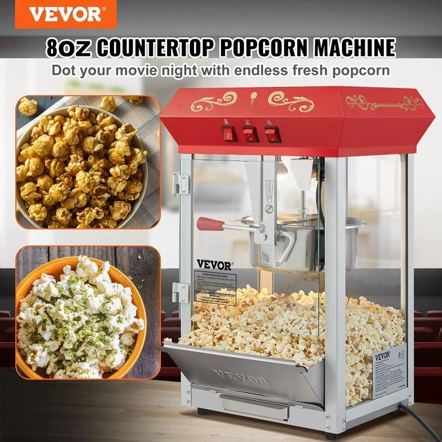 Alt view image 2 of 7 - Commercial Popcorn Machine, 8 Oz Kettle, 850 W Countertop Popcorn Maker for 48 Cups per Batch, Theater Style Popper with 3-Switch Control Steel Frame Tempered Glass Doors 2 Scoops 2 Spoons, Red