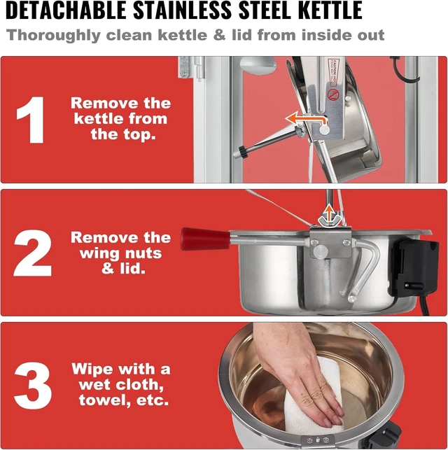 Alt view image 6 of 7 - Commercial Popcorn Machine, 8 Oz Kettle, 850 W Countertop Popcorn Maker for 48 Cups per Batch, Theater Style Popper with 3-Switch Control Steel Frame Tempered Glass Doors 2 Scoops 2 Spoons, Red