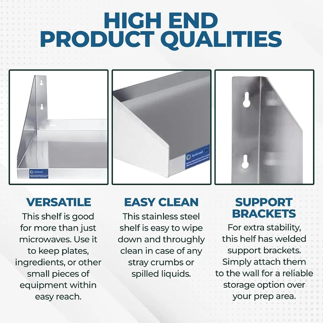 Alt view image 3 of 6 - 48" x 12" Stainless Steel Wall Shelf with Side Guards, NSF