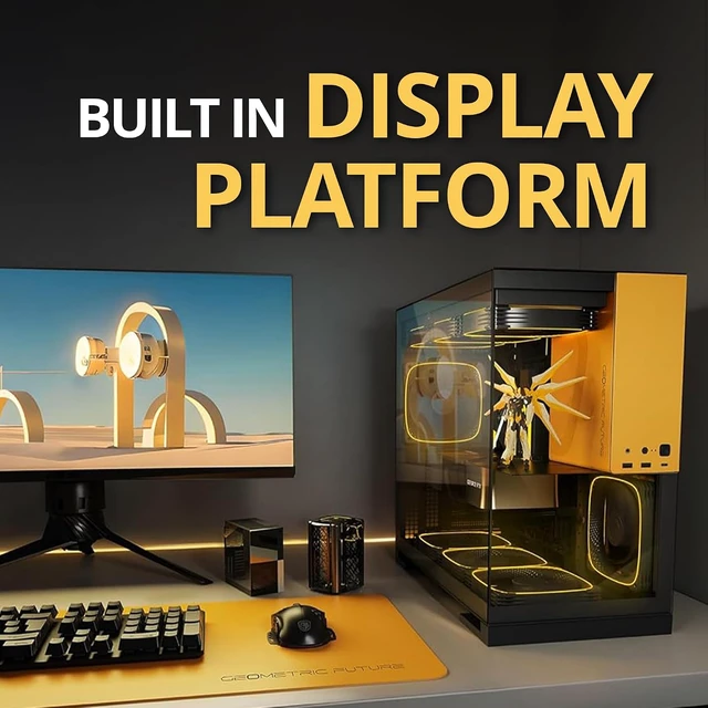 Alt view image 6 of 7 - M5 Tempered Glass Mid Tower, E-ATX/ATX Gaming Case, 1.2mm Steel, Type C, Toolless Panels, Support 420/360 Radiator, ARGB PWM 140m Fan x 5 Pre-Installed, Black/Yellow, GEO-M5F-BY