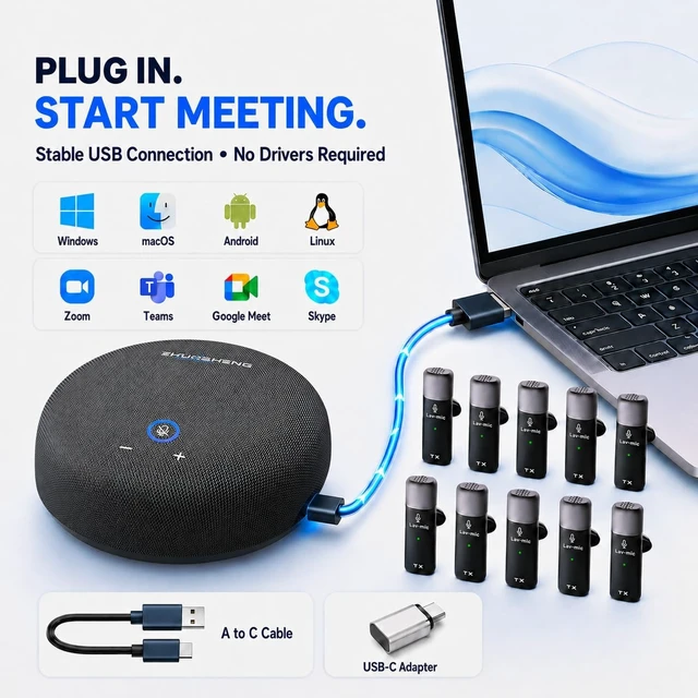 Alt view image 4 of 7 - CS02 Conference Speaker and Microphone, 10 Wireless Mics 360 Degree Pickup