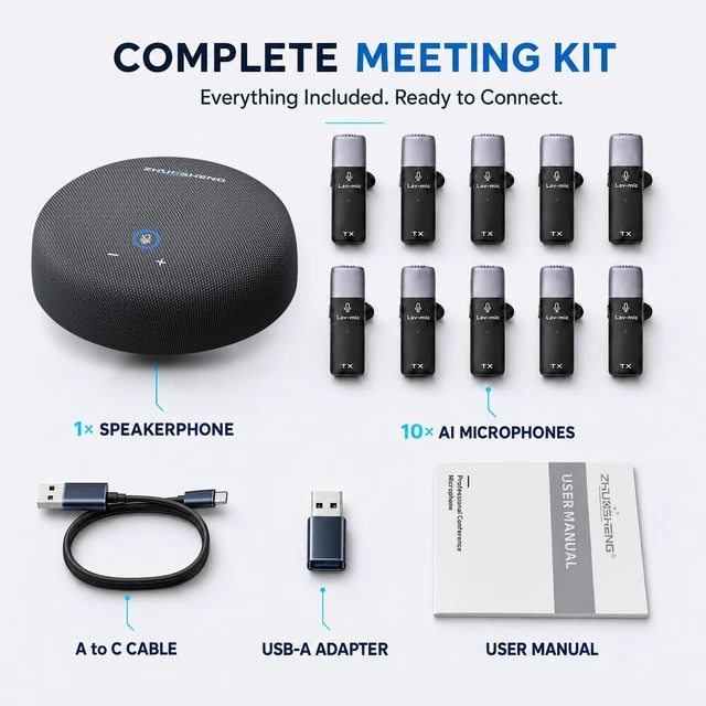 Alt view image 7 of 7 - CS02 Conference Speaker and Microphone, 10 Wireless Mics 360 Degree Pickup