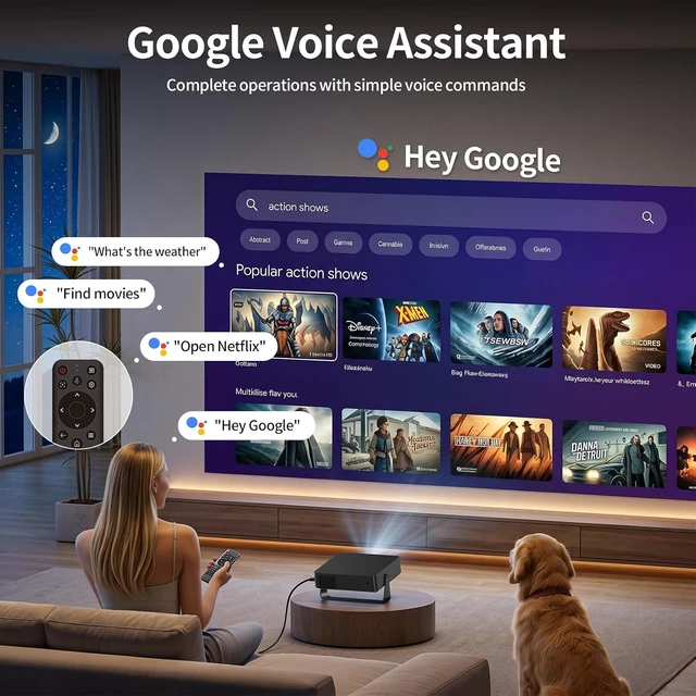 Alt view image 3 of 7 - Projector with WiFi and Bluetooth,Officially Google TV & Native 1080PAuto Keystone Portable Projector for Ceiling/Home Theater/Bedroom