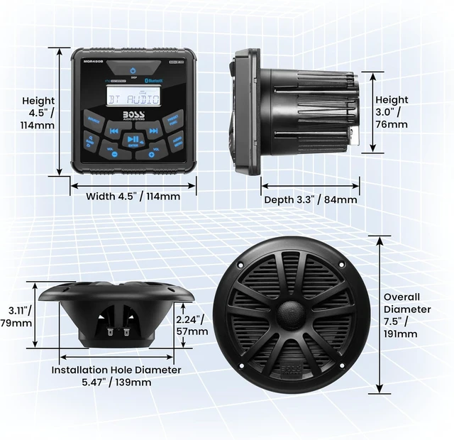 Alt view image 4 of 7 - MCKGB450B.6 Marine Boat Stereo, 6.5 Inch Speakers (Pair)