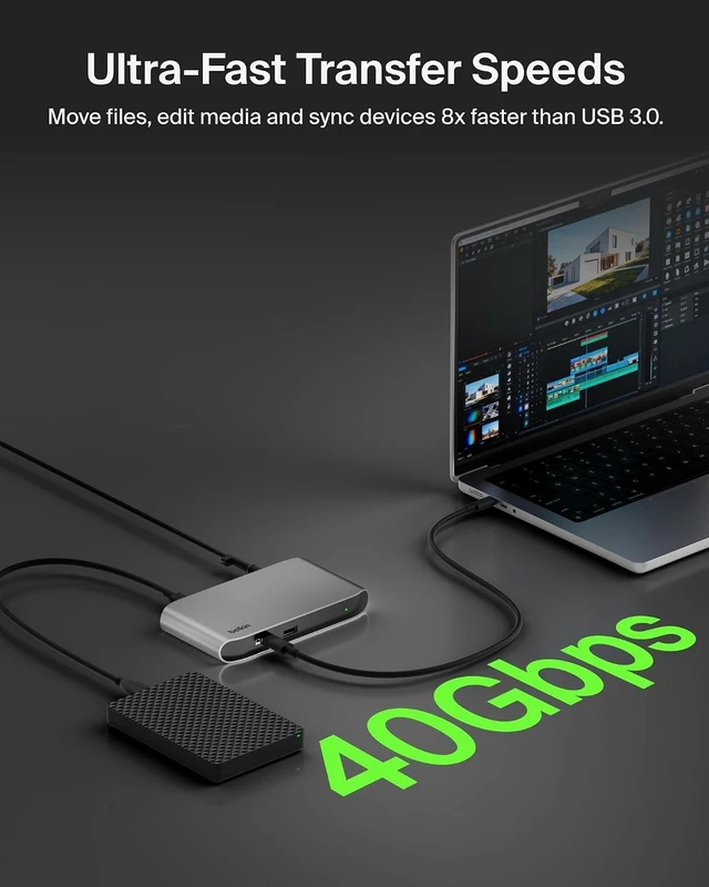 Alt view image 4 of 7 - Connect Thunderbolt 4 Docking Station, 5-in-1 USB-C Multiport Core Hub w/ 96W Power Delivery for Mac, Windows, Single 8K or Dual 4K Display, Thunderbolt 4 Cable & Power Supply Included