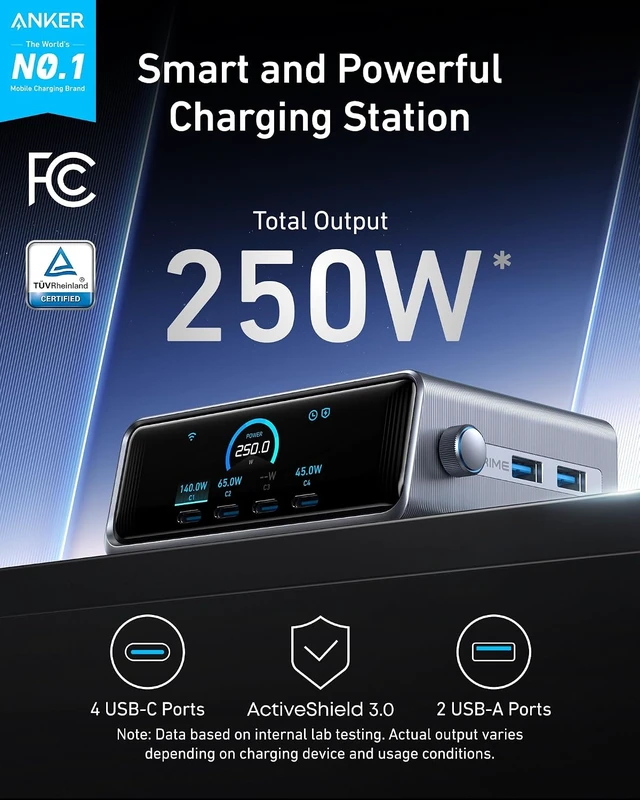 Alt view image 2 of 6 - Prime Charging Station, 250W 6-Port GaN USB C Charger