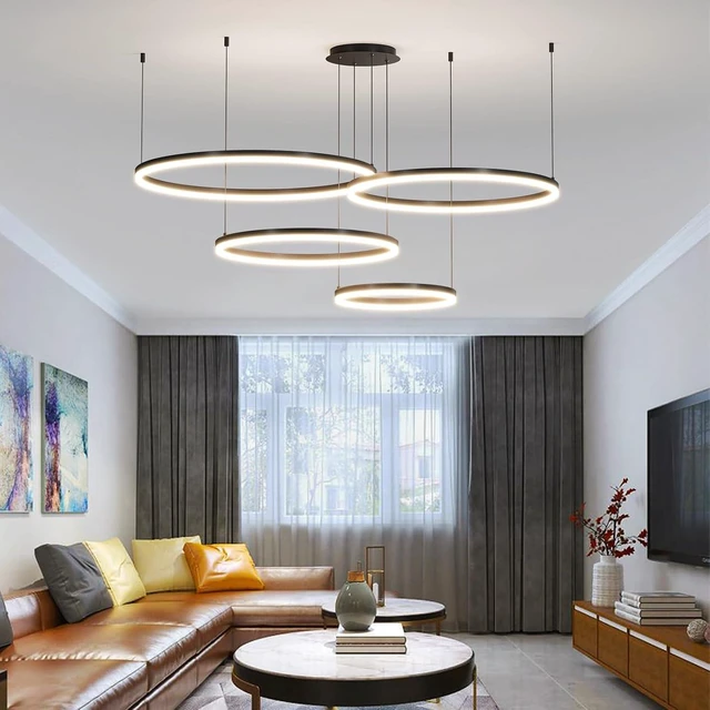 Main image of Modern Ceiling Chandelier Light, with Remote Control Dimmable 3 Color Mode & Brightness Ceiling Lamp, Anti-Flicker Dining Light Fixture for Kitchen, Dining Room(Black)