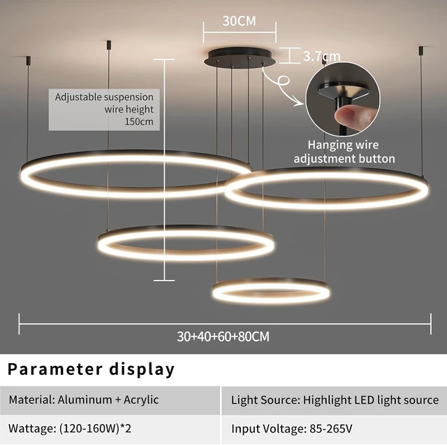 Alt view image 3 of 7 - Modern Ceiling Chandelier Light, with Remote Control Dimmable 3 Color Mode & Brightness Ceiling Lamp, Anti-Flicker Dining Light Fixture for Kitchen, Dining Room(Black)