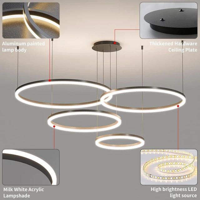 Alt view image 4 of 7 - Modern Ceiling Chandelier Light, with Remote Control Dimmable 3 Color Mode & Brightness Ceiling Lamp, Anti-Flicker Dining Light Fixture for Kitchen, Dining Room(Black)
