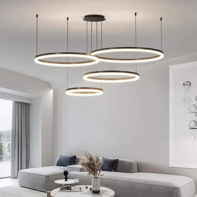 Alt view image 5 of 7 - Modern Ceiling Chandelier Light, with Remote Control Dimmable 3 Color Mode & Brightness Ceiling Lamp, Anti-Flicker Dining Light Fixture for Kitchen, Dining Room(Black)