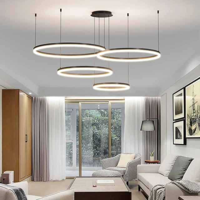 Alt view image 7 of 7 - Modern Ceiling Chandelier Light, with Remote Control Dimmable 3 Color Mode & Brightness Ceiling Lamp, Anti-Flicker Dining Light Fixture for Kitchen, Dining Room(Black)