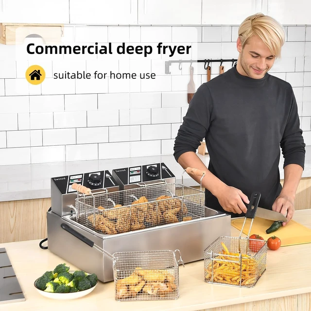 Alt view image 2 of 7 - Commercial Deep Fryer with Basket for Restaurant or Home Use, 3400W 12.7QT Detachable Large Capacity Stainless Steel Countertop Electric Oil Fryer with Temperature Control